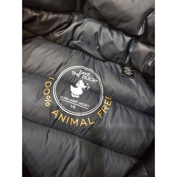 Save The Duck Womens 1/S Ultra Light Jacket Hooded Puffer Coat Plumtech Navy - Picture 6 of 16